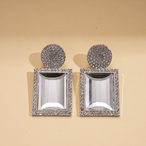 Geometric Rectangle Drop Earrings Alloy Rhinestone With 925 Sterling Silver Earring Post Elegant Fashion Women Jewelry