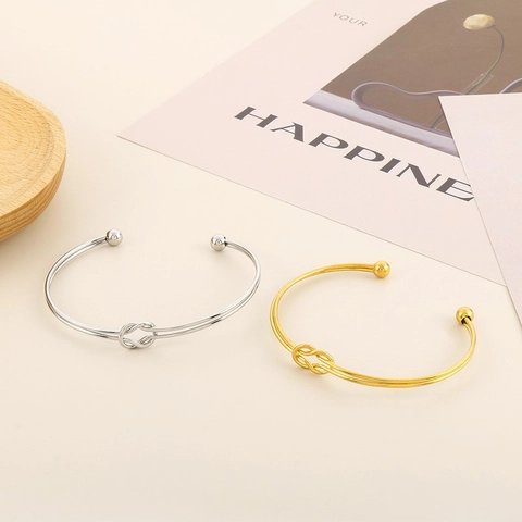 Bracelet Jonc Ouvert À Nœud En Acier Inoxydable Minimaliste Pour Femmes Bijoux De Manchette Réglables À Double Ligne Élégants
