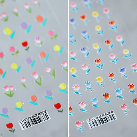 Tulip Nail Art Stickers Ultra Thin 5D Embossed Relief Design Colorful Flower Self Adhesive Decals For Women DIY Manicure