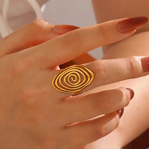 Stainless Steel Spiral Vortex Ring For Women Minimalist Geometric Adjustable Open Finger Jewelry Gold Silver Plated