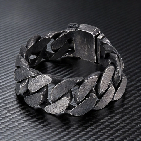 Bracciale A Catena Cubana Pesante Da Uomo Acciaio Inossidabile 316L Retro Industriale Catena Punk Con Fibbia