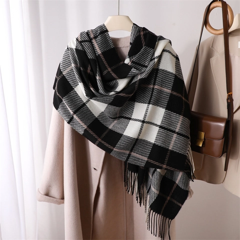 Dames Mode Geruite Sjaal Polyester Kasjmier Gevoel Warme Winter Kwastjes Sjaal Wrap Retro Ruit Sjaal Voor Outdoor Dagelijks