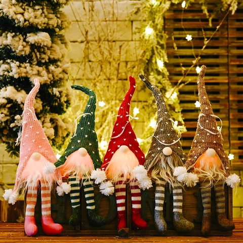 Christmas Glowing Gnome Hanging Decoration Knitted Plush Long Legged Forest Old Man LED Lighted Holiday Ornament