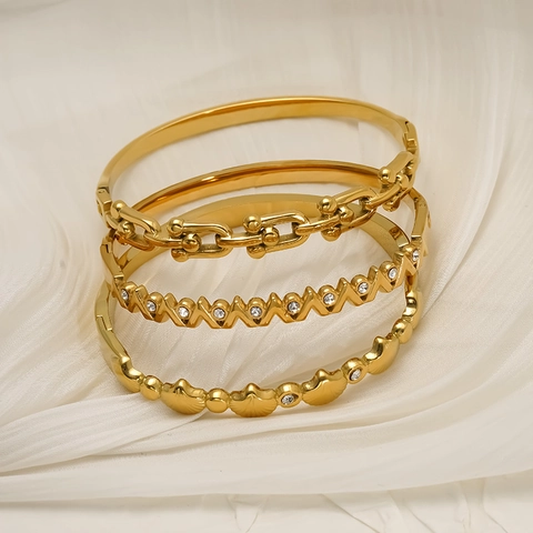 Brazalete De Acero Inoxidable Chapado En Oro De Lujo Con Circonitas Resistente Al Agua Hipoalergénico Joyería Geométrica Mujer