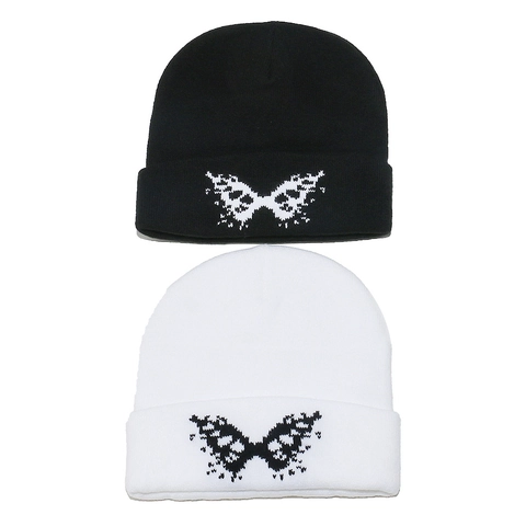 Bonnet En Tricot Jacquard Papillon Acrylique Chaud Streetwear Style Y2K Femmes