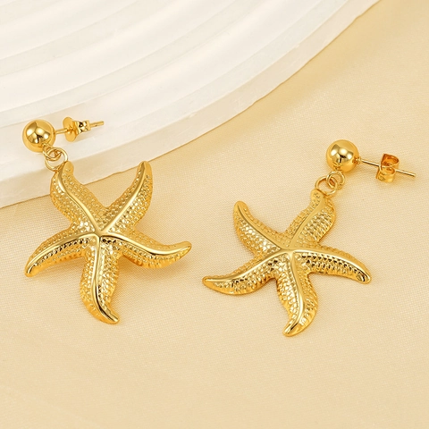 Pendientes Vintage de Acero Inoxidable Dorado Criaturas Marinas Diseño Estrella de Mar Pulpo Concha Joyería de Playa para Mujer