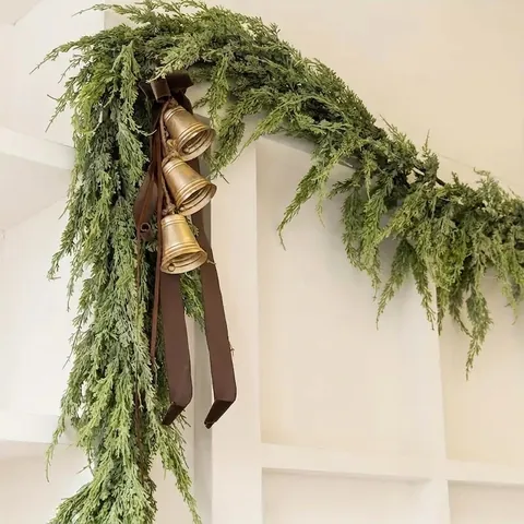 Ghirlanda Di Cedro Natalizia Artificiale Con Campanelli E Nastri Vite Di Cipresso Per Camino Scala Decorazione Festiva