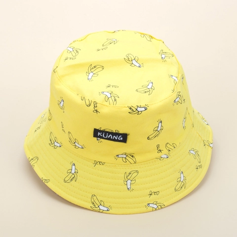 Cappello Alla Pescatora Reversibile Cotone Cartone Animato Banana Formaggio Patatine Fritte Stampa Sole Viaggio Unisex