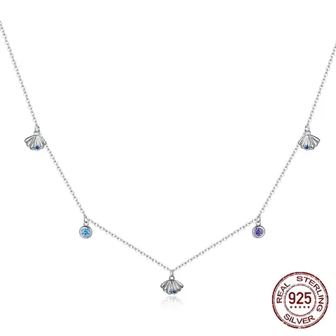 925 Sterlingsilber Muschel Anhänger Halskette Für Damen Bunter Zirkonia Eingelegt Minimalistisch Marine Stil Verstellbare Kette Schmuck