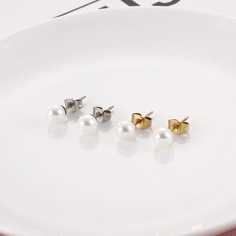 Pendientes De Perla Artificial De Concha Redondos Elegantes Pequeños Con Poste De Acero Inoxidable Joyería Clásica Mujer