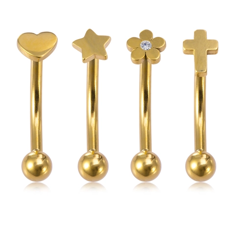 Barbell Curvo De Acero Inoxidable 316 Para Piercing De Ceja Pendientes Rook Forma Corazón Estrella Flor Cruz Circón