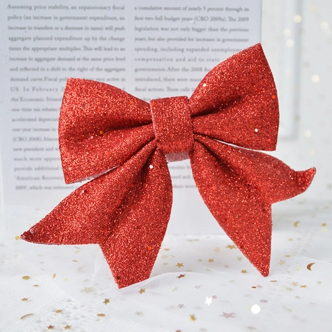 Large Glitter Christmas Bow Ornament With Pine Cones Berries And Hanging Pendants For Holiday Party Tree Decoration