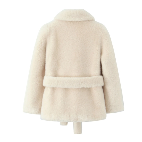 Cappotto Ecopelliccia Donna Elegante Revers Peluche Maniche Lunghe Cintura Vita Caldo Colore Solido Giacca Invernale Stile Pendolare