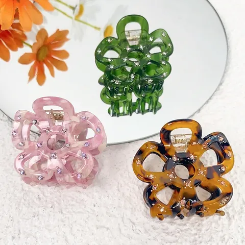 Pince À Cheveux Fleur Creuse Style Français Pour Femmes Élégante Acétate Strass Pince Crabe Accessoire Coiffure Floral