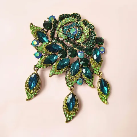 Vintage Baroque Flower Brooch For Women Alloy Colorful Rhinestone Large Luxury Corsage Party Jewelry Accessory