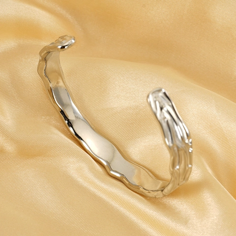 Irregular Texture Cuff Bangle Stainless Steel 18K Gold Plated Molten Lava Aesthetic Minimalist Adjustable Hand Jewelry For Women