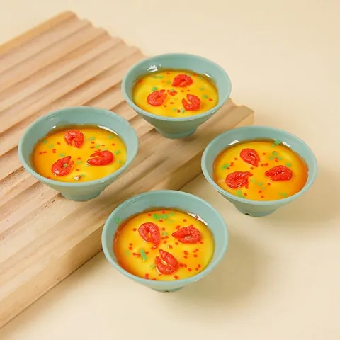 Modelo De Comida Miniatura Realista Huevo Al Vapor Con Camarones PVC Llavero Para Cocina Accesorios Fotografía Decoración