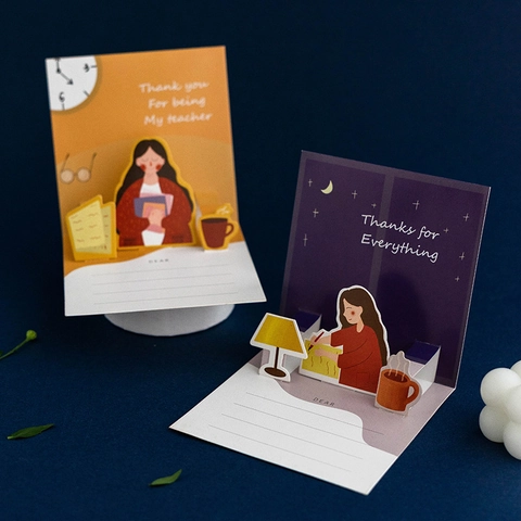 3D Pop Up Greeting Card Handmade Paper Thank You Card For Teacher Appreciation Day Creative Gift Envelope Sticker