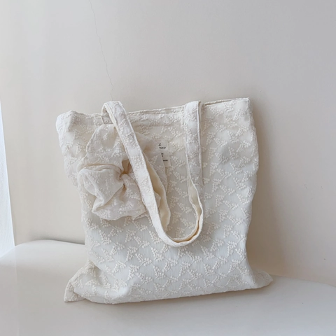 Borsa A Tracolla In Tela Di Cotone Con Ricamo In Pizzo Retro Francese Elegante Floreale Minimalista Borsa Da Donna Beige Crema