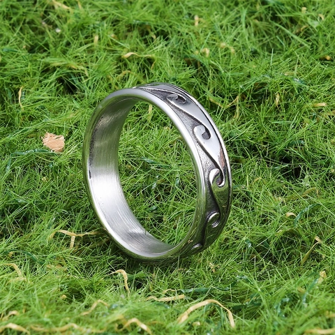 Wave Pattern Ring Stainless Steel Ocean Element Minimalist Band Jewelry For Men And Women