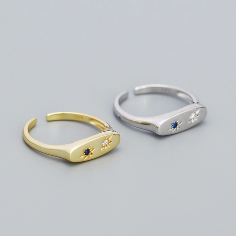 Minimalist S925 Sterling Silver Eight-Pointed Star Zirconia Open Ring Adjustable Western Geometric Finger Ring For Women