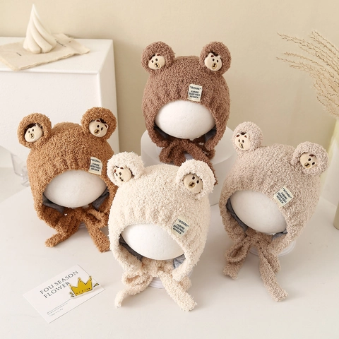 Cappello In Peluche Con Orecchie Da Orso Per Neonati Inverno Caldo Protezione Per Le Orecchie Antivento Morbido Beanie