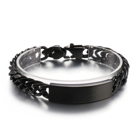Herren Edelstahl Panzerkette Armband Polierte Rechteckige ID Platte Glatte Curb Kette Mode Schmuck