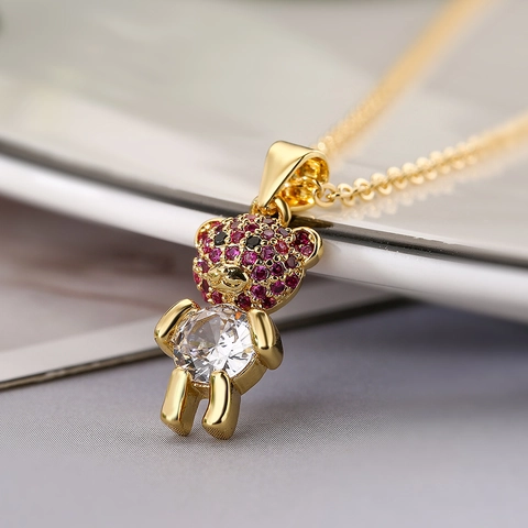 Collana Con Ciondolo Mini Orso Carino Rame Placcato Oro Zircone Nicchia Catena Da Clavicola Gioielli Da Donna