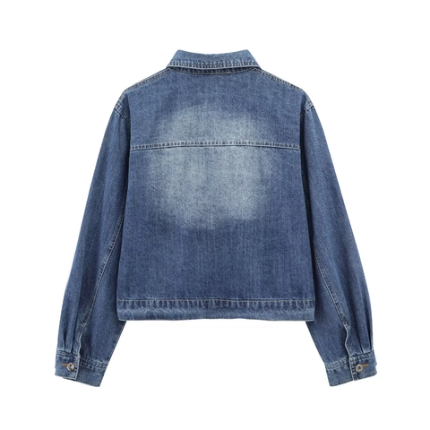 Women Vintage Washed Denim Set Retro Long Sleeve Lapel Jacket And High Waist Wide Leg Distressed Jeans Streetwear Casual Outfit