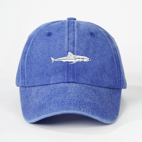 Shark Stickerei Washed Baseball Cap Verstellbar Sonnenschutz Lässiger Vintage Sport Hut Für Damen Herren