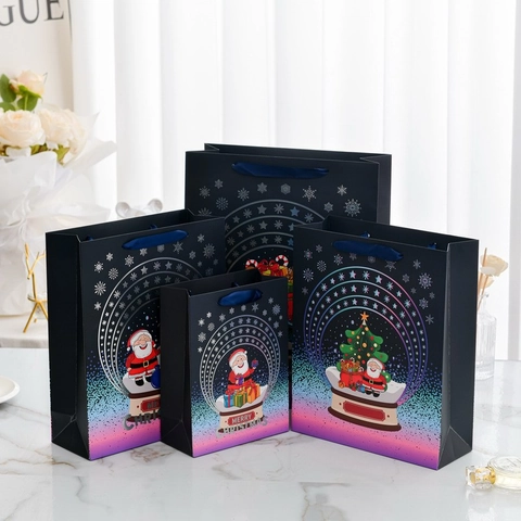 Weihnachtsgeschenktüten Weißer Karton Handheld Mit Bandgriffen Weihnachtsmann Schneemann Feiertagsgeschenkverpackung Elegant