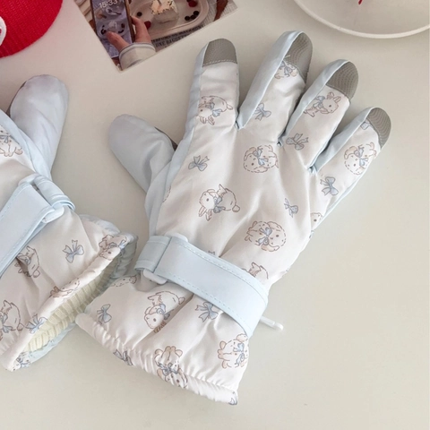 Guanti Da Sci Invernali Simpatico Coniglio Cartone Animato Stampato Impermeabile Ispessito Caldo Sport All'aperto Touch Screen Nylon Gomma