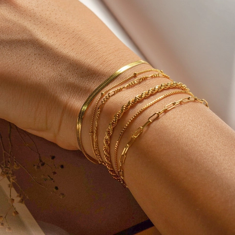 18K Vergoldet Edelstahl Gliederkette Armband Für Damen Böhmisch Figaro Schlangen Rope Box Büroklammer Kette Mode Schmuck