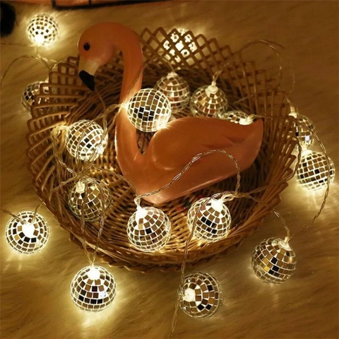 Disco Ball LED String Lights Mirror Mosaic Reflective Decorative Lamps For Party Christmas Wedding Home Room Decor