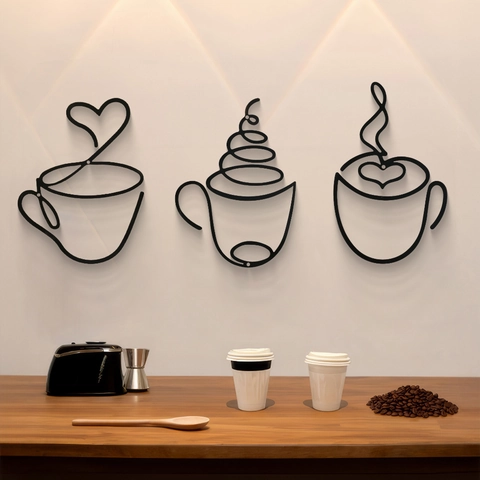 Metall Kaffeetasse Wanddekoration Eisen Linienkunst Minimalistische Küche Cafe Hängeschild Moderne Haus Büro Dekoration