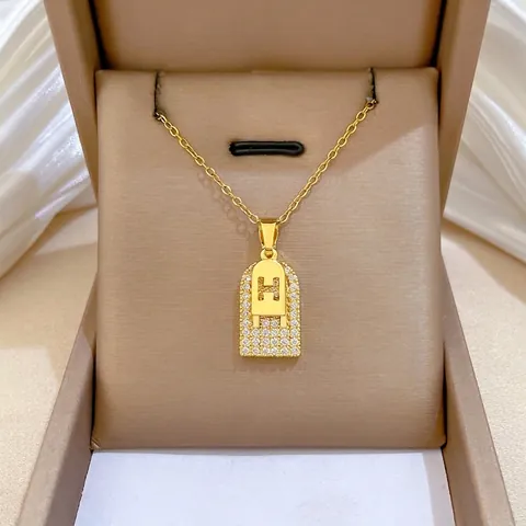 Funkelnde H Buchstaben Anhänger Halskette Gold Titanstahl Kupfer Zirkon Lagen Design Luxuriöser Modeschmuck Für Damen