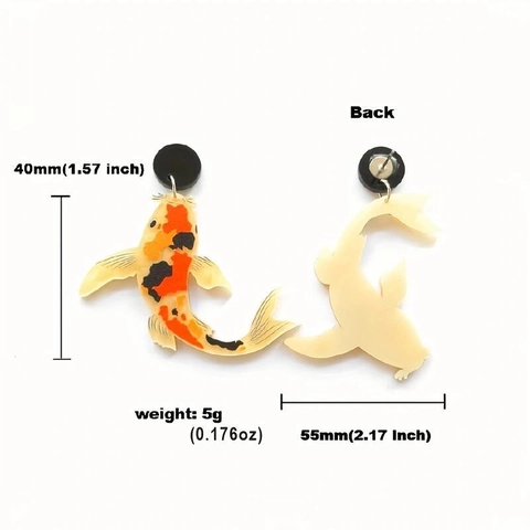 Koi Vis Goudvis Oorbellen Acryl Asymmetrisch Bedrukt Chinese Stijl Trendy Dier Druppel Voor Vrouwen Nieuwigheid