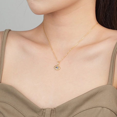Evil Eye Anhänger Halskette 925 Sterling Silber Blauer Zirkonia Zierlicher Minimalistischer Ins Stil Schmuck Für Damen