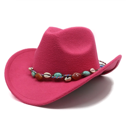 Sombrero Cowboy Western Fieltro Lana Ala Ancha Boho Étnico Concha Turquesa Decoración Fedora Sol Para Adultos