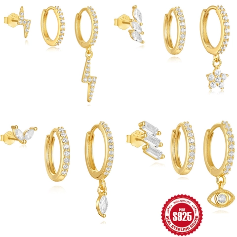 925 Sterling Zilveren Oorbellen Vergulde Ringen Studs Boze Oog Bliksem Zirconia Sieraden Dames Elegant