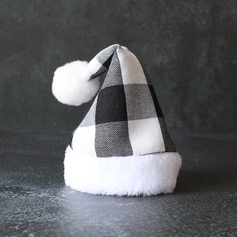 Pet Christmas Hat Plaid Flannel Cat Dog Holiday Party Headwear With Elastic Strap And Faux Fur Plush Ball