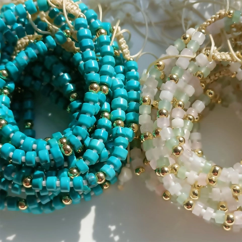 Braccialetto Perline Fatto A Mano Turchese Perline Rame Placcato Oro Ciondolo Cuore Stella Conchiglia Coulisse Regolabile Boho