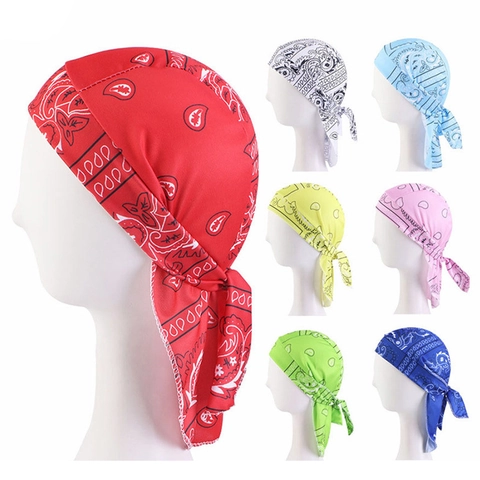 Paisley Piratenmuts Durag Cap Polyester Elastisch Lange Staart Hoofdbedekking Voor Heren Dames Sport Fietsen Hip Hop