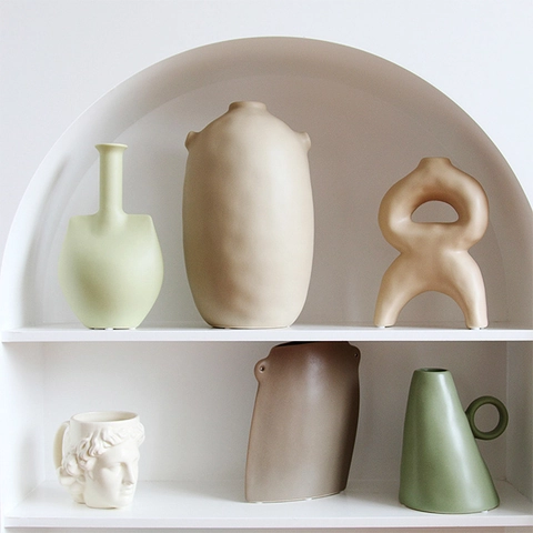Vaso Ceramica Morandi Nordico Opaco Smerigliato Forma Geometrica Astratta Moderno Minimalista Decorazione Scrivania