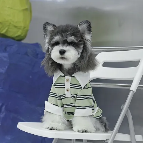 Pet Polo Shirt Striped Dog Clothes Breathable Cotton Blend Lapel Collar Casual Preppy Style For Small Medium Dogs