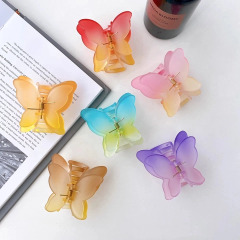 Butterfly Hair Claw Clip Frosted Gradient Color Resin Hair Accessories Matte Finish Large Shark Jaw Hairpin For Women