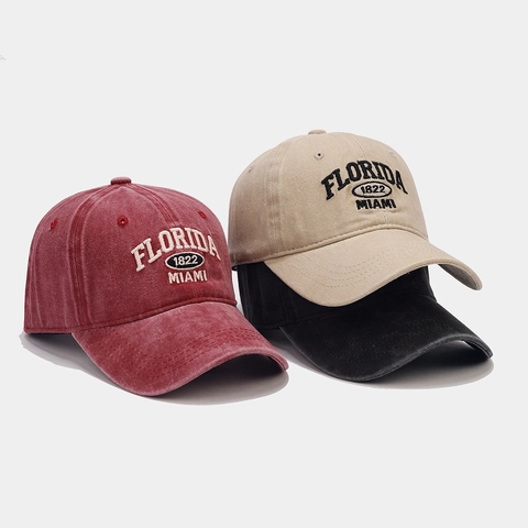 Vintage Washed Cotton Baseball Cap Florida Miami Letter Embroidery Adjustable Outdoor Sun Hat For Men Women