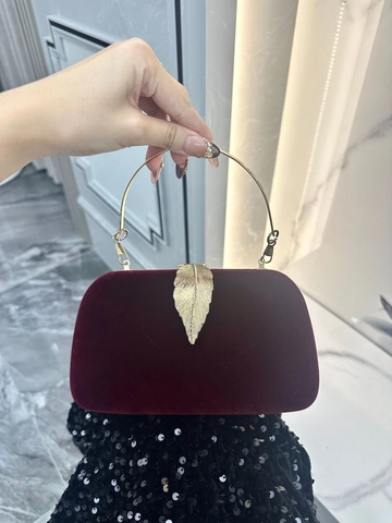 Velvet Evening Clutch Bag Formal Party Wedding Handbag With Gold Leaf Clasp And Ring Handle Chain Strap For Women