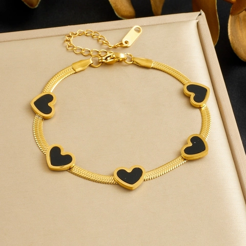 Heart Charm Bracelet Gold Plated Stainless Steel Snake Bone Chain Minimalist Versatile Jewelry For Women