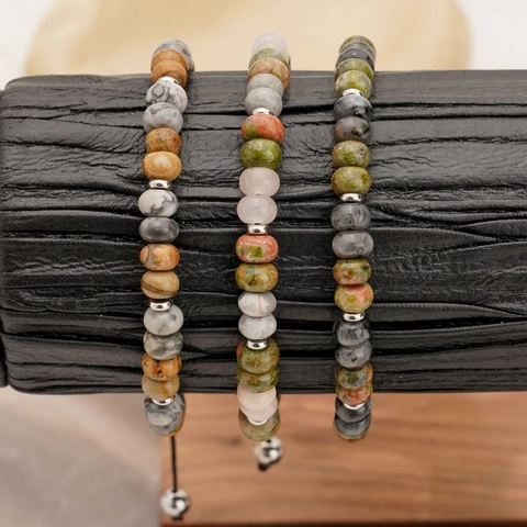 Natural Gemstone Beaded Bracelet With Stainless Steel Adjustable Minimalist Jewelry For Men Unisex